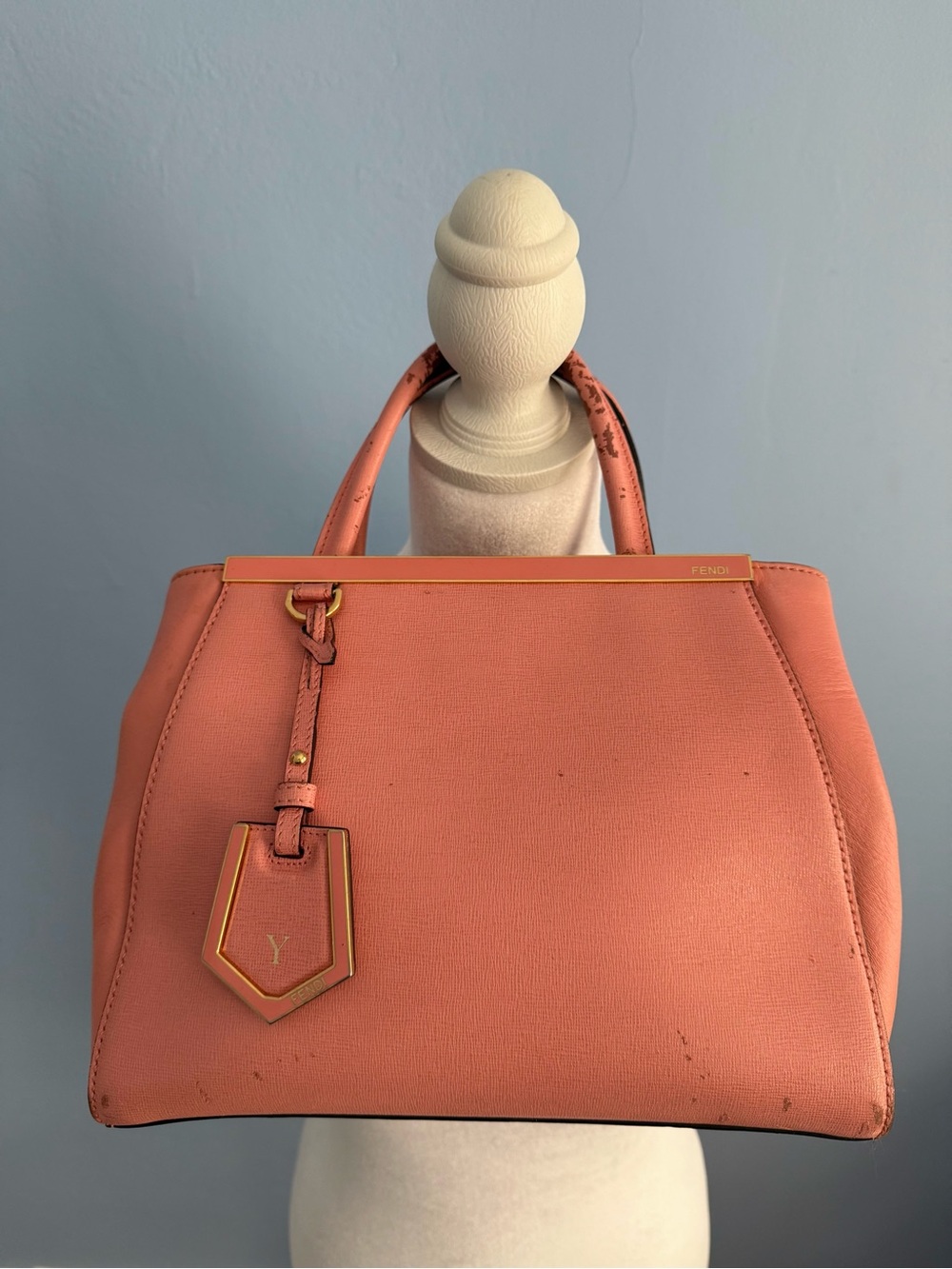 Fendi Petite 2Jours Tote Bag Salmon Pink Peach Calfskin Leather Crossbody Strap